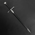 One Hand Templar Sword by Knights Collection with black leather scabbard and polished steel crossguard