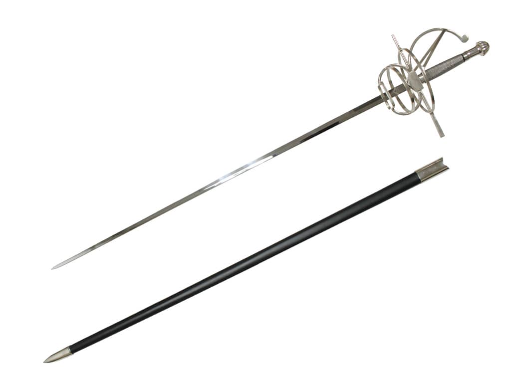 Knight's Collection medieval rapier collectors sword with steel blade and black scabbard