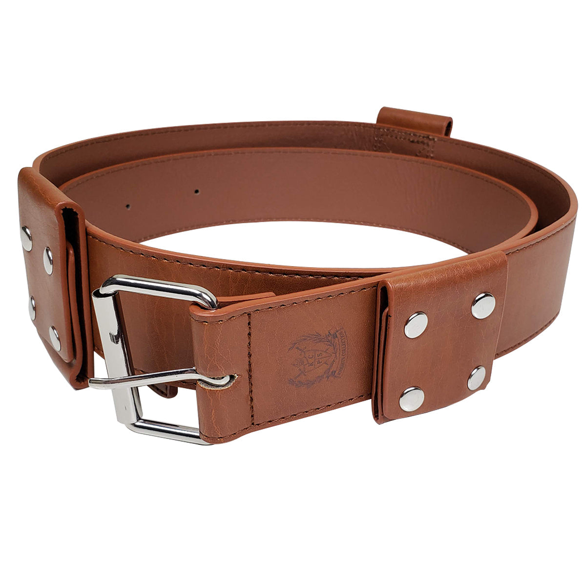 Knight Collections medieval sword belt in brown leather with silver buckles and studs