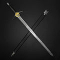 Knights Collection medieval sword for sale crossed with black scabbard long double edged steel blade decorative guard