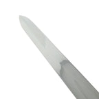 Close-up of hand-forged medieval sword replica blade from Knights Collection showing sharp polished steel
