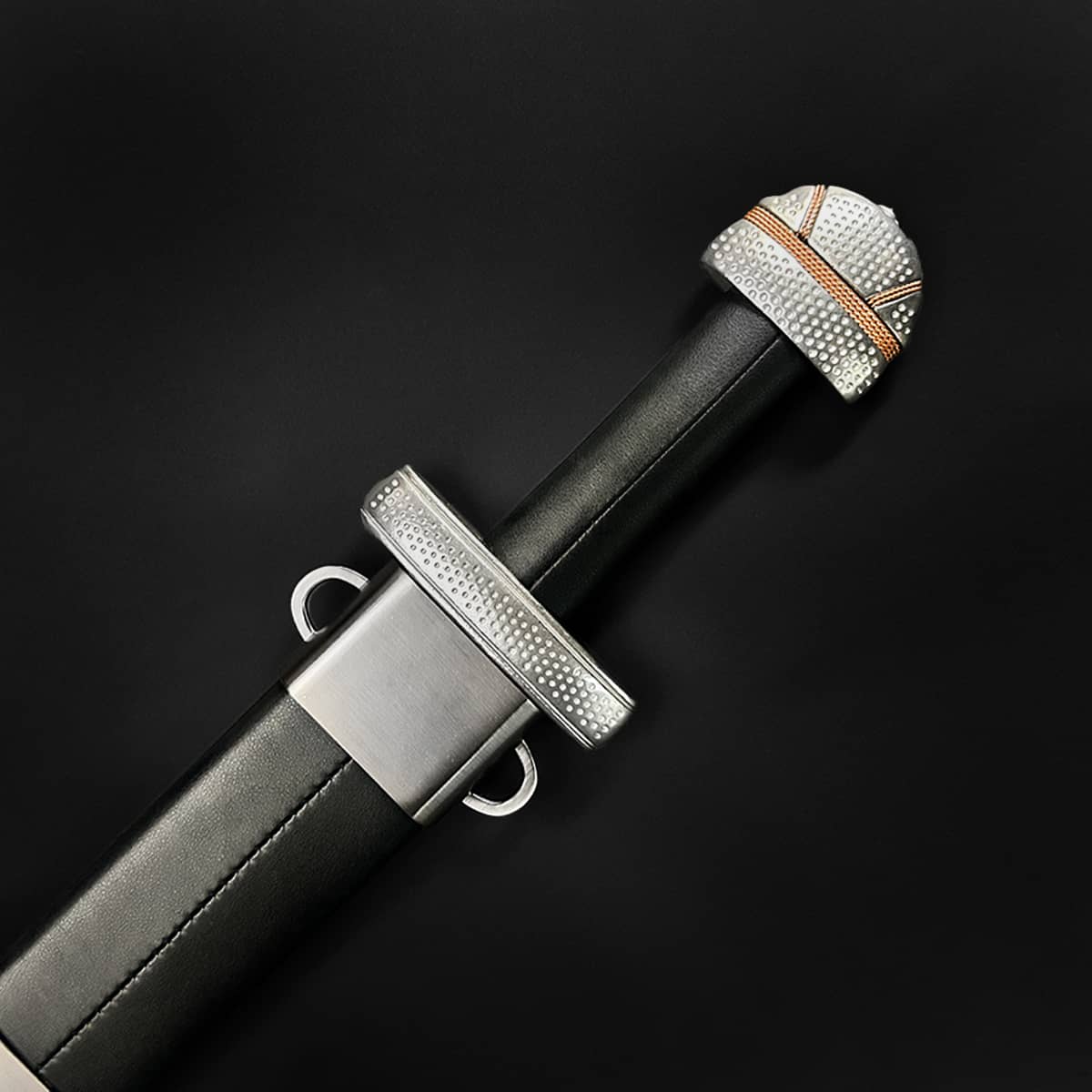 Knight's Collection hand-forged viking longsword with black leather scabbard and studded silver pommel