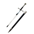One hand medieval sword by Knight Collections with detailed hilt and black scabbard