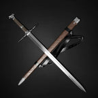 Knights Collection polycephally medieval sword with long steel blade leather scabbard and belt