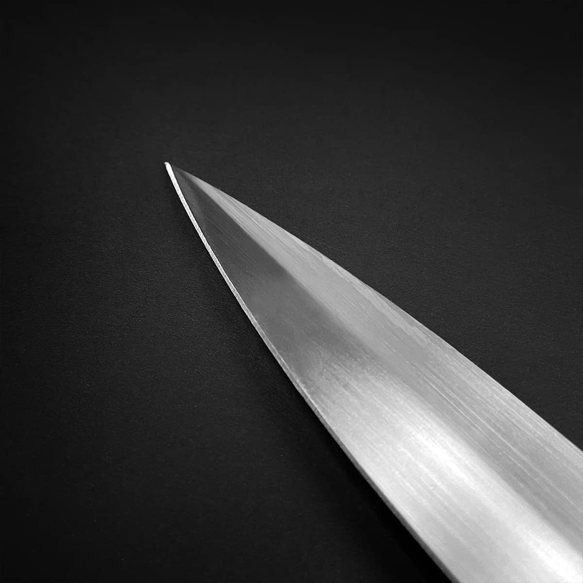 Knights Collection polished blade tip of polycephally medieval sword on black background close up