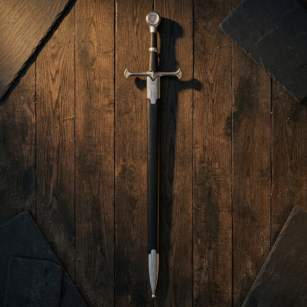 Medieval sword in black leather scabbard | Knight's Collection