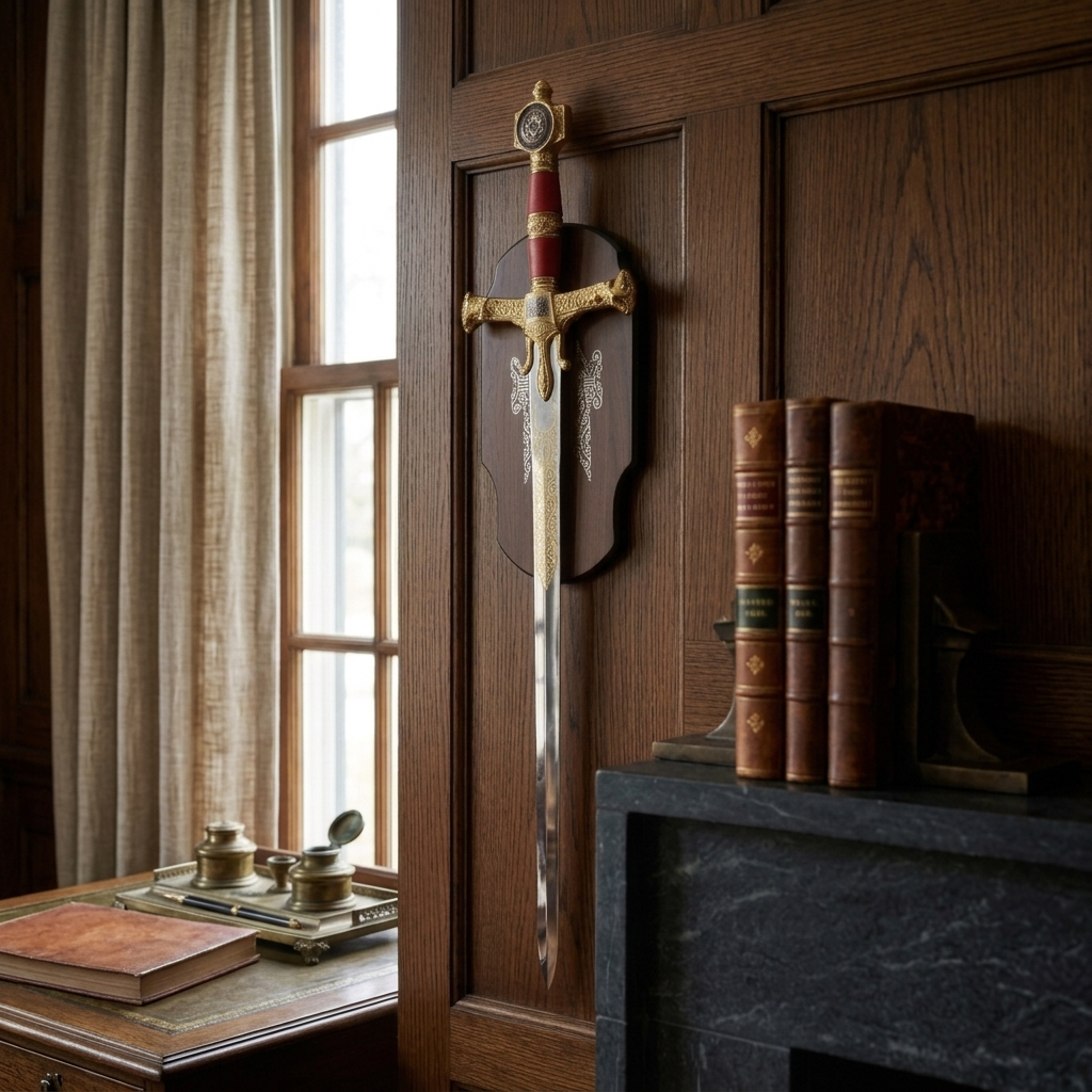 Replica sword mounted on wood panel | Knight's Collection