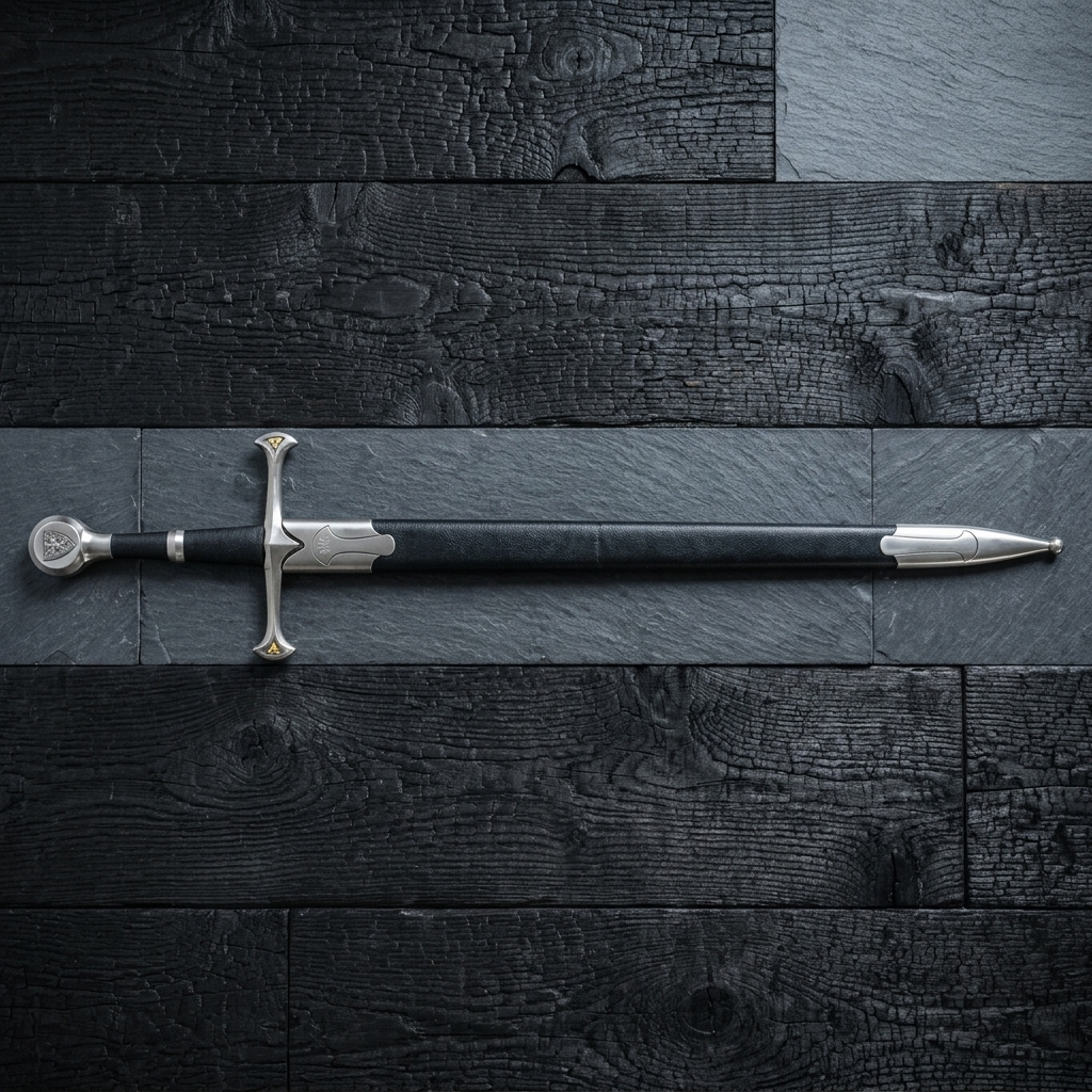 Sword in black scabbard on wood | Knight's Collection