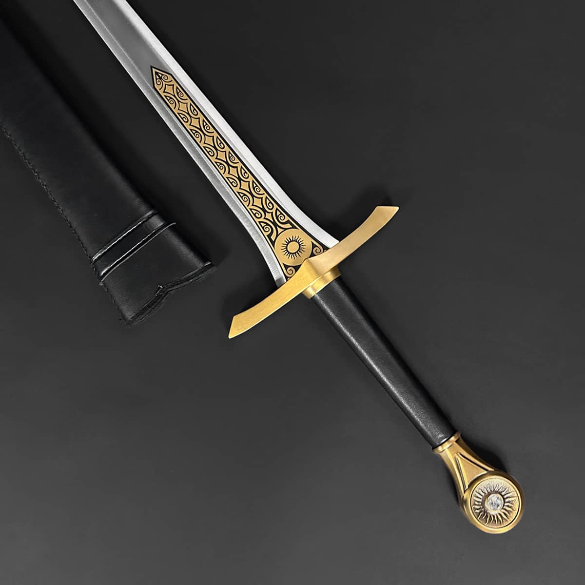 Knight's Collection Rings of Power swords medieval fantasy sword with ornate blade and leather sheath