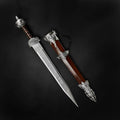 Knights Collection legionnaire Roman sword with scabbard ornate silver mounts brown wooden grip for display or reenactment