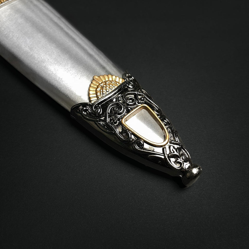 Roman Dagger with ornate silver handle and intricate gold detailing