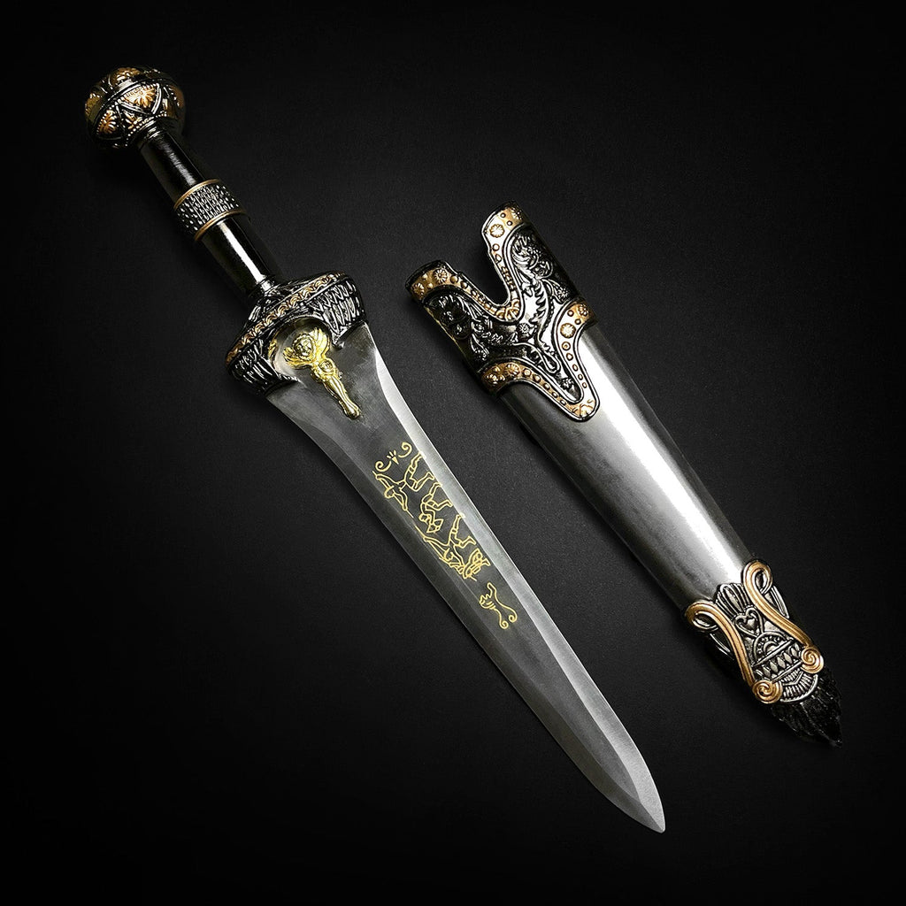 Roman Dagger with Blue Crystal Handle featuring intricate designs and a sleek blade