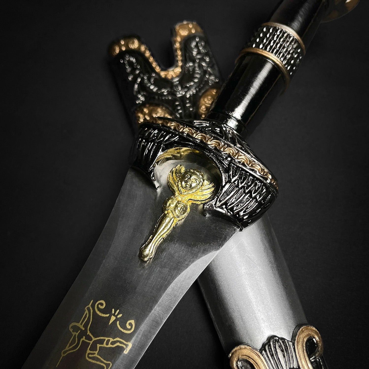 Roman Dagger with Blue Crystal Handle featuring intricate details and a sleek blade