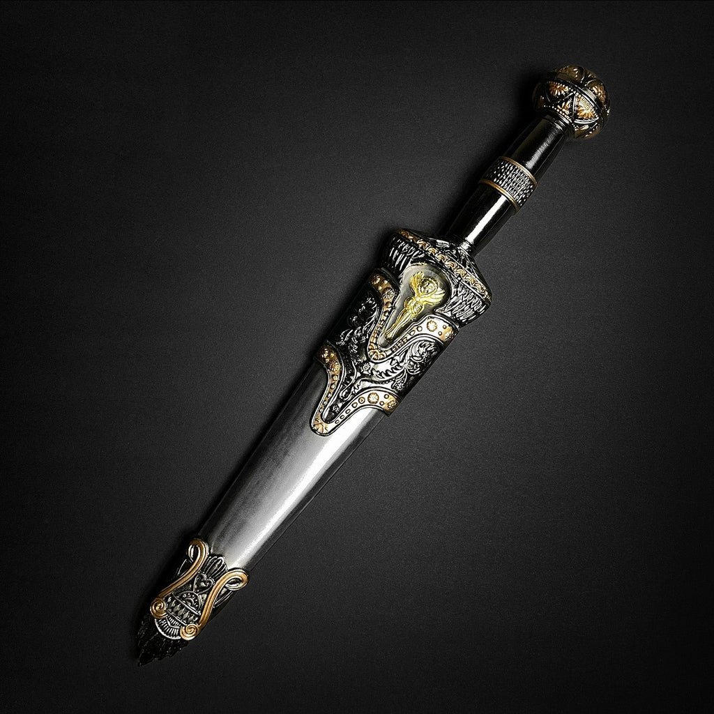 Elegant Roman Dagger with Blue Crystal Handle and Intricate Designs for Collectors
