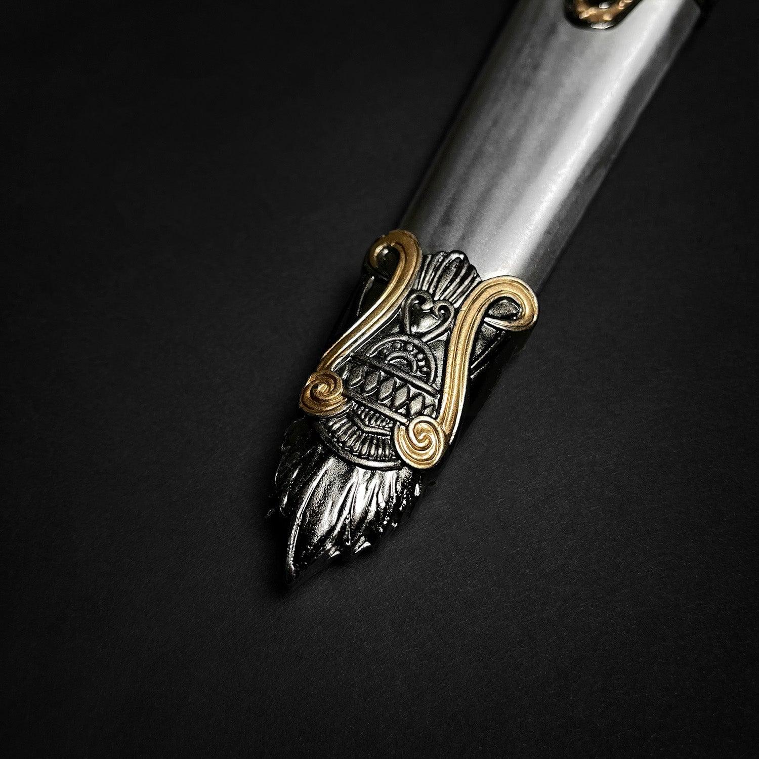 Roman Dagger with Blue Crystal Handle featuring intricate gold detailing