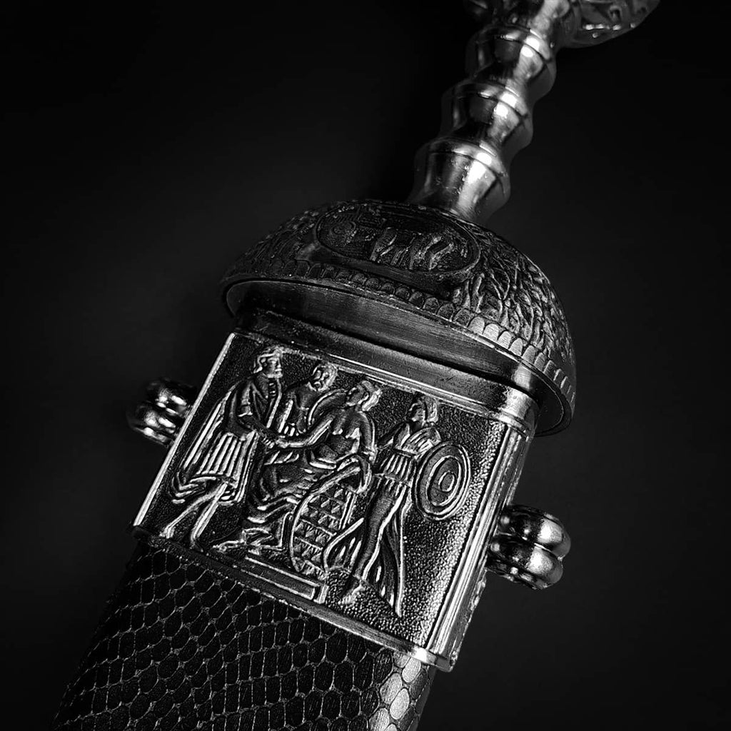 Knights Collection Roman Gladius Medieval Sword finely engraved scabbard with embossed figures and textured leather grip