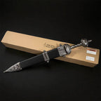 Knight's Collection Roman Gladius Medieval Sword . Ornate silver hilt and black leather scabbard on display box