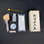 Knight's Collection Sword Cleaning Kit featuring oil, cleaning cloth, and tools for sword maintenance