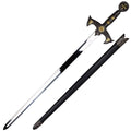 Templar knight Medieval One-Hand sword with detailed black and gold hilt and matching black scabbard