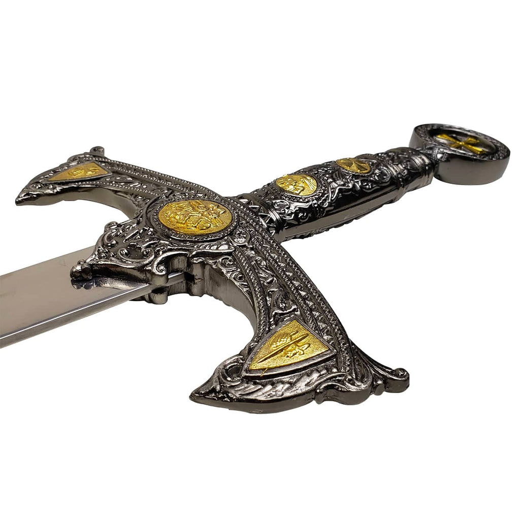 Templar knight Medieval One-Hand sword with intricate silver and gold detailed hilt from Knight's Collection