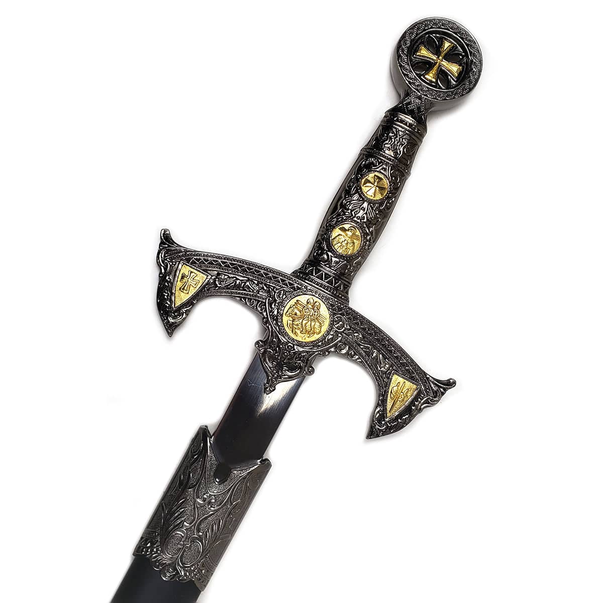 Templar knight Medieval One-Hand sword with intricate silver and gold detailing from Knight's Collection