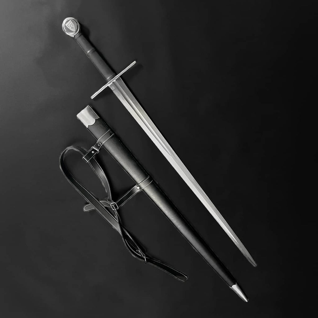 Valebrand hand-forged medieval sword with a sleek blade and elegant hilt, includes a leather sheath