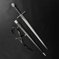 Valebrand hand-forged medieval sword with a sleek blade and elegant hilt, includes a leather sheath