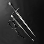 Valebrand hand-forged medieval sword with a sleek blade and elegant hilt, includes a leather sheath