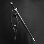 Valebrand hand-forged medieval sword with a detailed hilt and leather scabbard for collectors