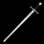 Decorative Excalibur knight medieval sword for display with detailed silver hilt and long polished blade