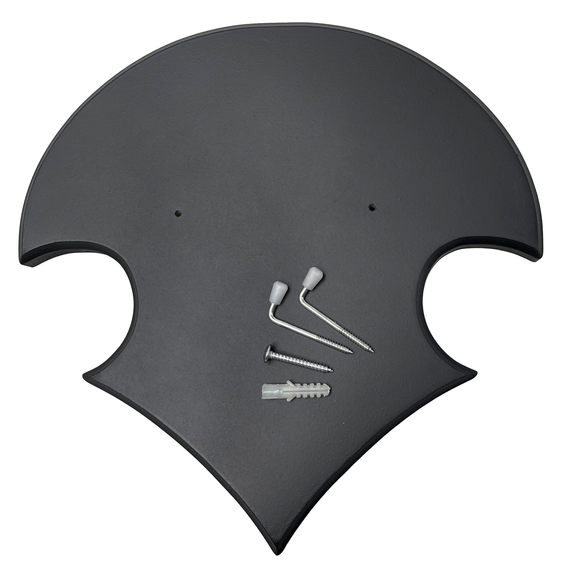 Black wall mount plaque with screws for decorative fantasy Barbarian sword display