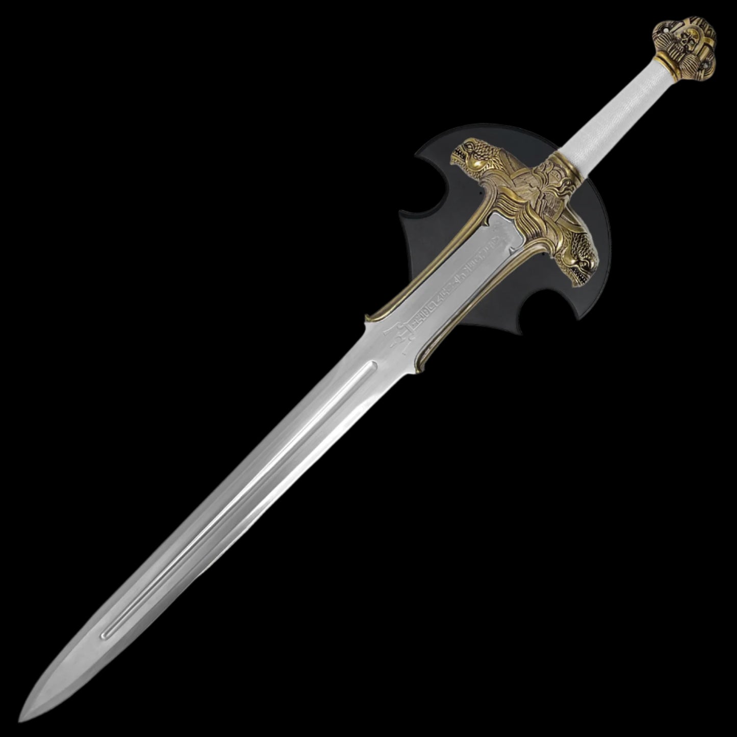 Decorative fantasy Barbarian sword with detailed gold hilt and silver blade from Knight's Collection
