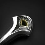 Close-up of one hand medieval sword pommel with detailed engravings from Knight Collections